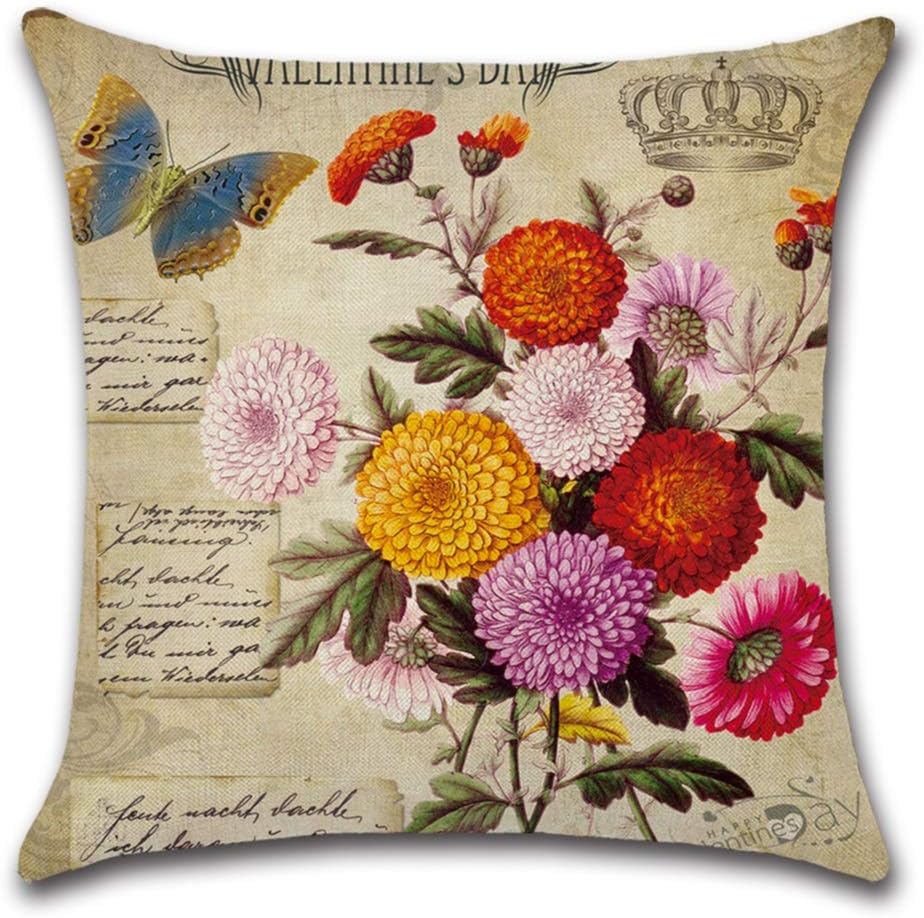 Tebery 6 Pack Vintage Flower Style Throw Pillow Covers Cases Cotton Linen Square Decorative Cushion Covers for Sofa,Couch - 18 x 18 Inches