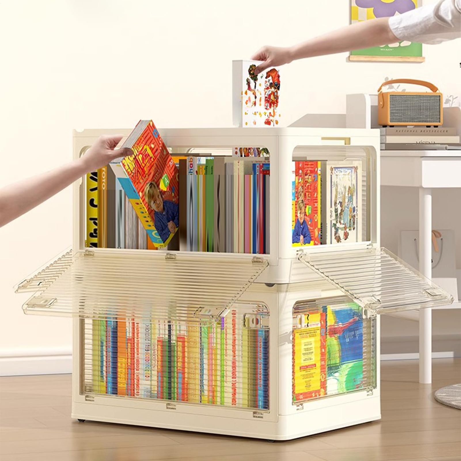 Aufbewahrungsboxen aus Stoff – stapelbarer Kleiderschrank-Organizer, Stoff | Aufbewahrungsbox, faltbarer Stoff-Aufbewahrungskorb mit Vista-Druckgriffen, Stoff-Aufbewahrungskorb, Organisieren von Büchern