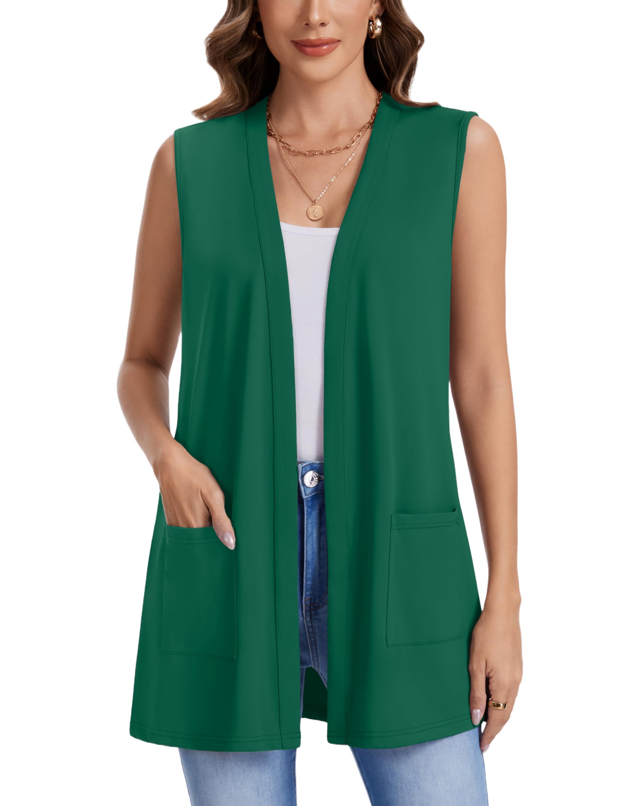 Actcat Damen Ärmellose Strickjacke mit Taschen Leichte Sommer Weste | Sommer Weste,Offene Vorderseite,Leicht & luftig,Lässig elegant,Modern,Stylisch