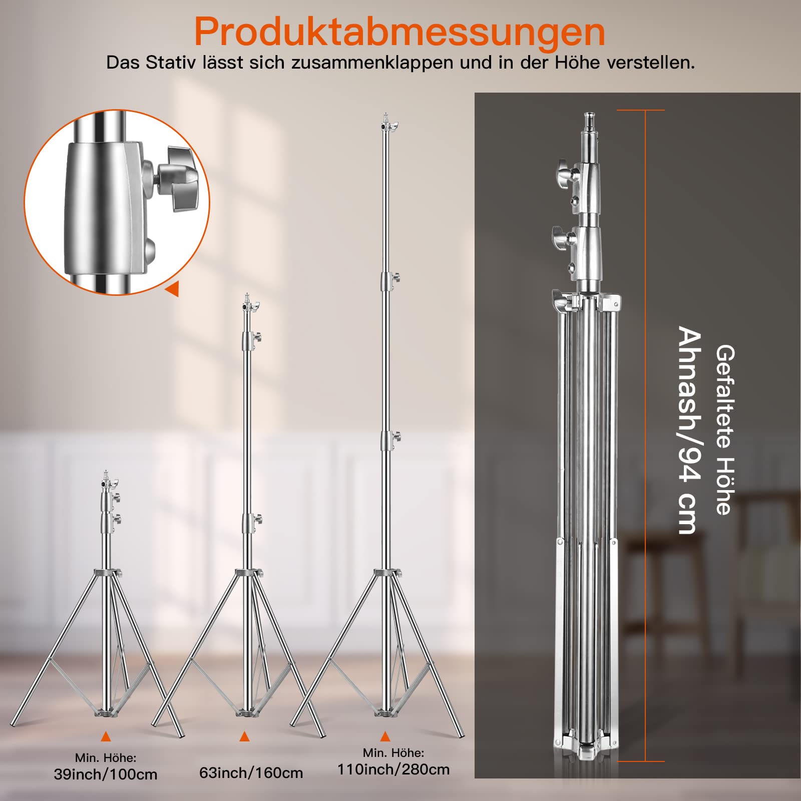Soonpho 3m Spring Buffer Light Stand,Trépied Flash en Acier Inoxydable avec Sac de Rangement et Adaptateur 1/4.3/8 Pouces pour Enregistrement Vidéo Studio, Réflecteur, Lumière, Softbox, Parapluie
