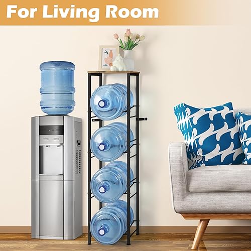 Miniatura 7 de smusei Soporte para jarra de agua de 5 galones con estante, organizador resistente de 4 niveles para botellas de agua, soporte dispensador de agua