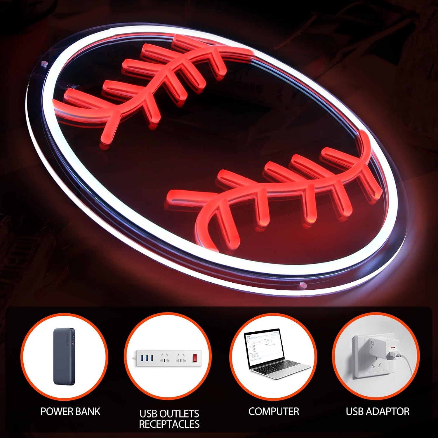 Baseball Neon Sign, Baseball Gifts for Boys, Baseball Gifts for Birthday Christmas Man Mom Kids, Dimmable Neon Baseball Lights for Wall Decor, Light up Baseball Party Decorations for Room, Baseball Led Light for boys image 3
