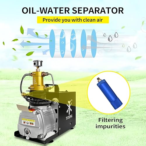Miniatura 3 de TUXING Compresor de aire eléctrico de 4500Psi 300Bar Pcp, compresor de alta presión para rifles de aire Pcp, paintball y tanques de buceo, pruebas