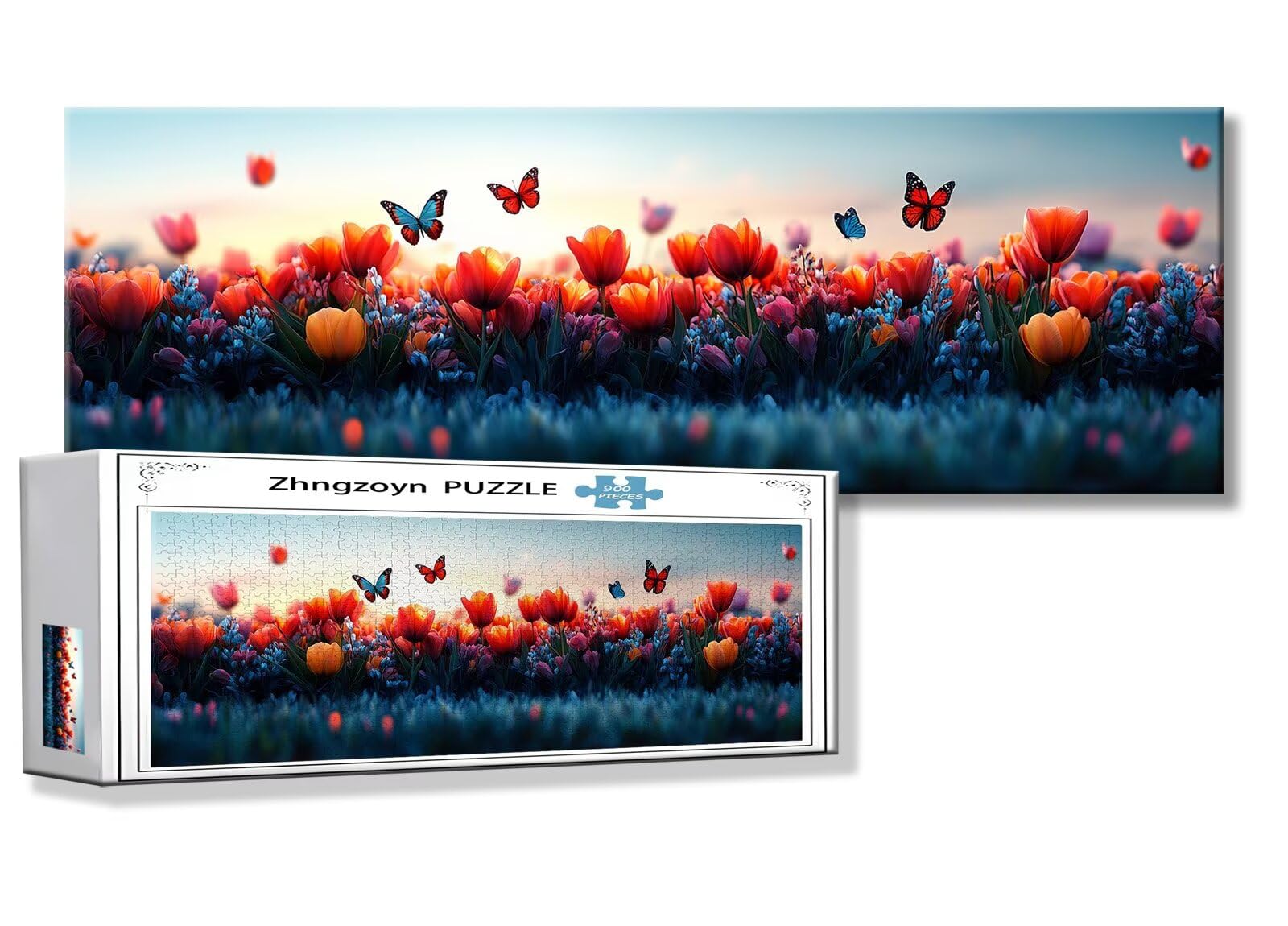 Puzzle Papillon 900 Pieces Fleur Puzzle Adultes 87 x 34 cm DIY Difficile Classiques Jigsaw Panoramique, Adulte Jeu éducatif, 2025 Bois Jigsaw Art Impossible Famille Challenge, Cadeau pour Femme K-0