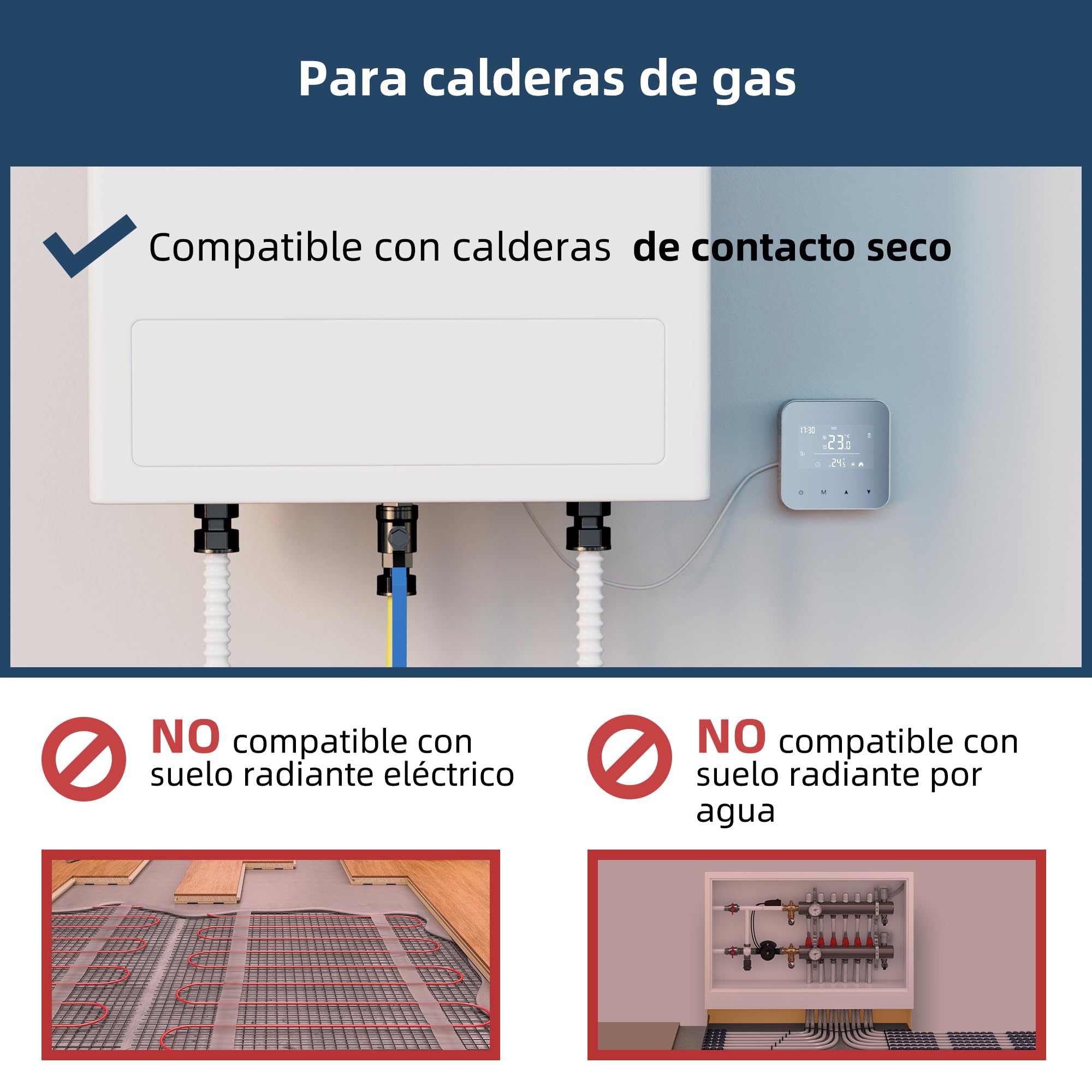 Termostato de batería de 2 Hilos para calderas de Gas, termostato programable Diario, cronotermostato Manual de Ambiente de Pared, batería de 3A no incluida R8W Sin WiFi