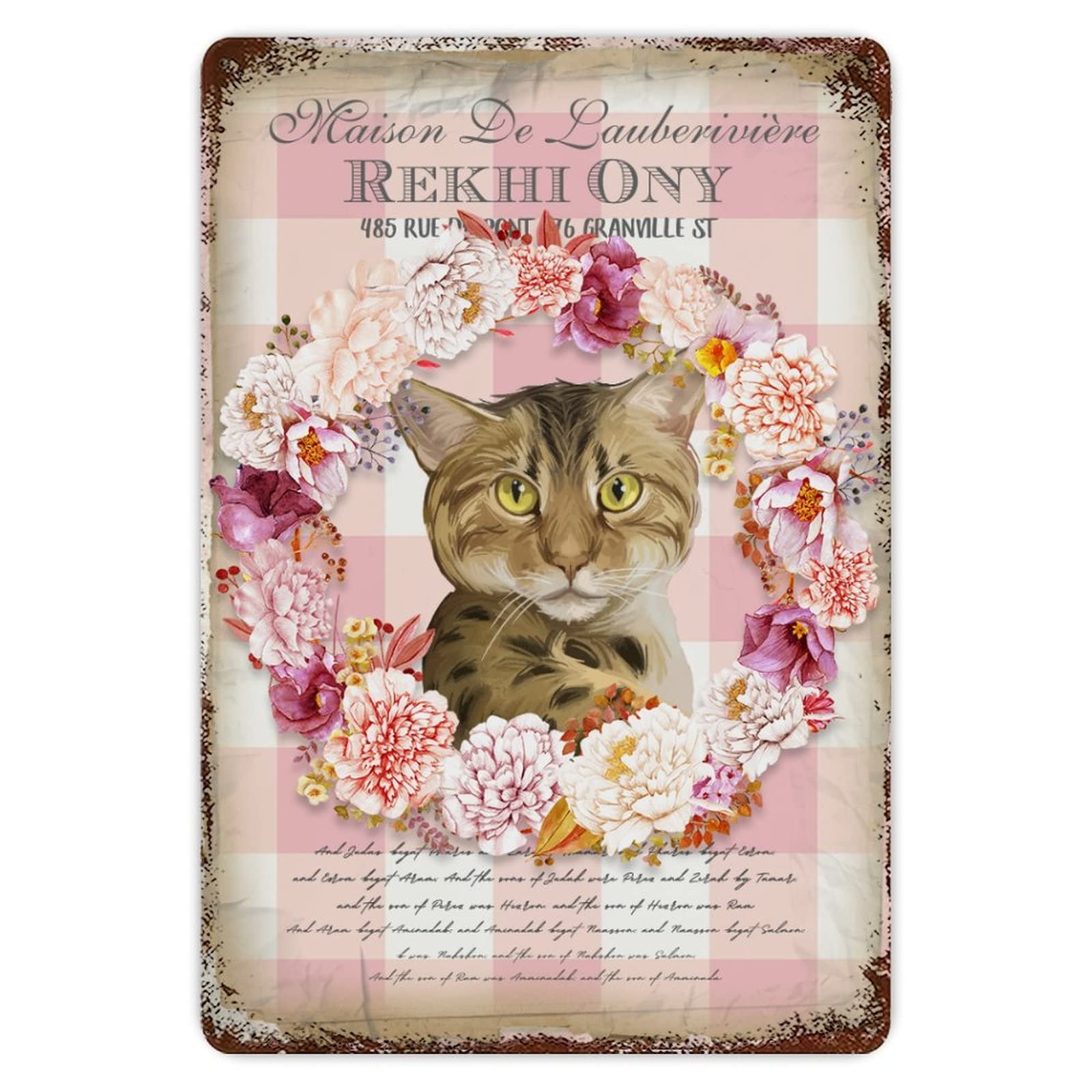 ENEDNATE Rustic Aluminum Sign French Shabby Cat Tin Metal Sign Retro Home Kitchen Room Wall Door Hanger Decor Sign 8x12 inch