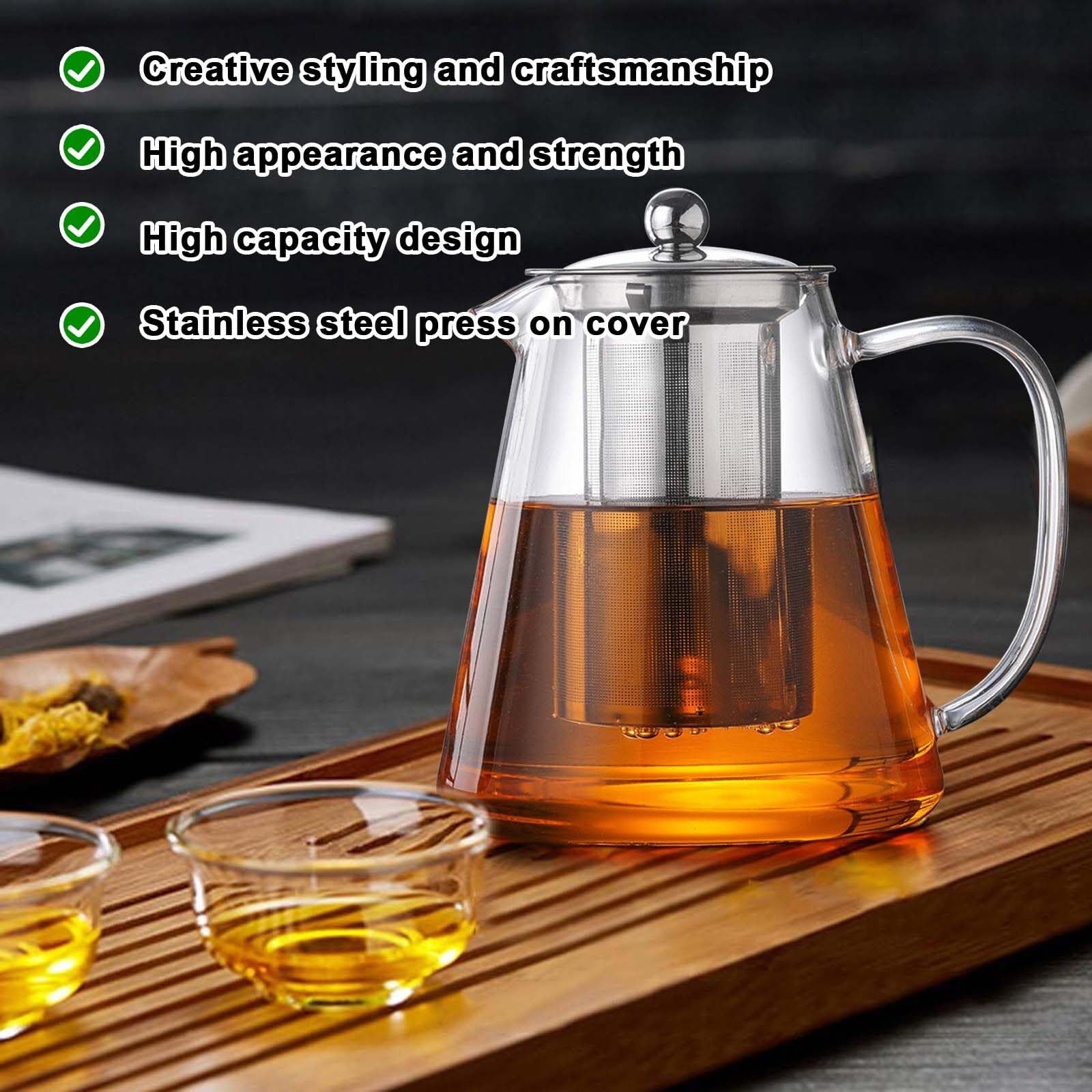Theepot met zeef en deksel 1300 ml – borosilicaatglas – afneembare