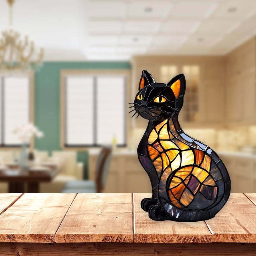 ねこステンドグラススタンド Amazon.co.jp : 猫ランプ、ステンドグラスの卓上ナイトライト