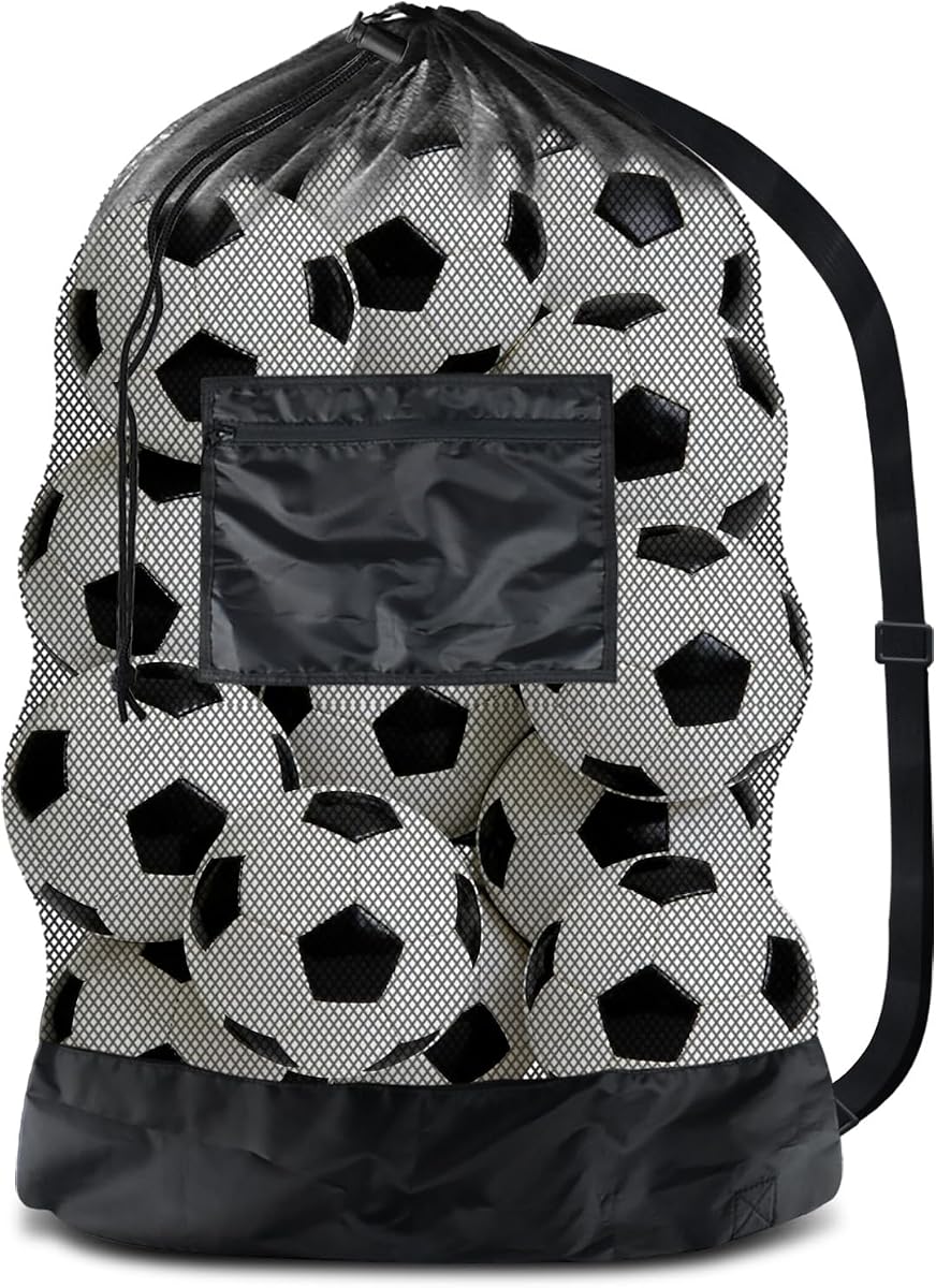 Extra Large Soccer Ball Net Bag, 40" x 30" Drawstring Mesh Ball Bag