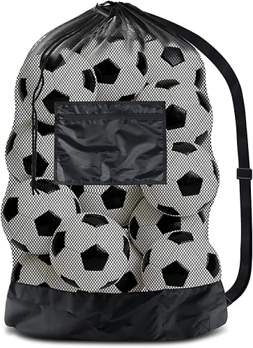 BROTOU Bolsa de red para pelota de fútbol extragrande, bolsa de malla con cordón de 40 x 30 pulgadas con bolsillo con cremallera, bolsa de equipo