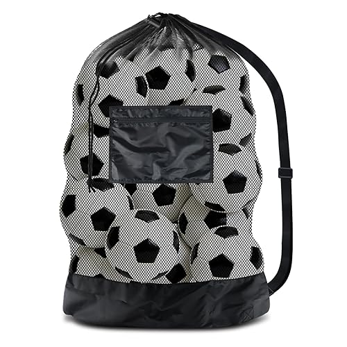 BROTOU Extra Large Soccer Ball Net Bag, 40" x 30" Drawstring Mesh Ball Bag with Zipper Pocket, Sports Equipment Bag for Gym, Cloth, Beach, Swimming Gears