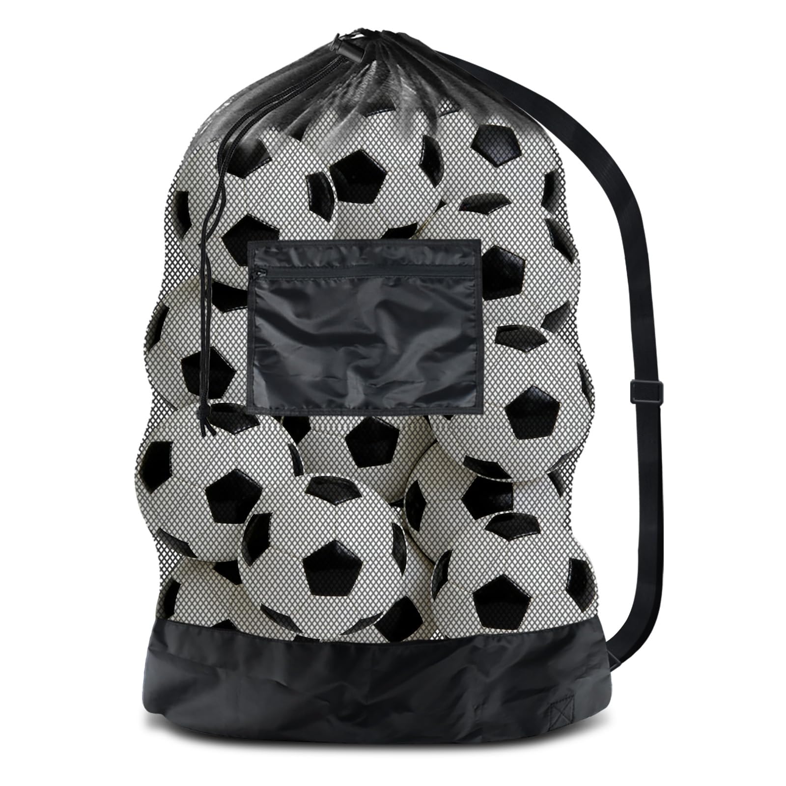 BROTOU Heavy Duty Soccer Ball Net Bag Drawstring Mesh Ball Bag with Zipper Pocket, Sports Equipment Storage Organizer Hold for Gym, Cloth, Beach, Swimming Gears (1pc-Durable Upgrade)