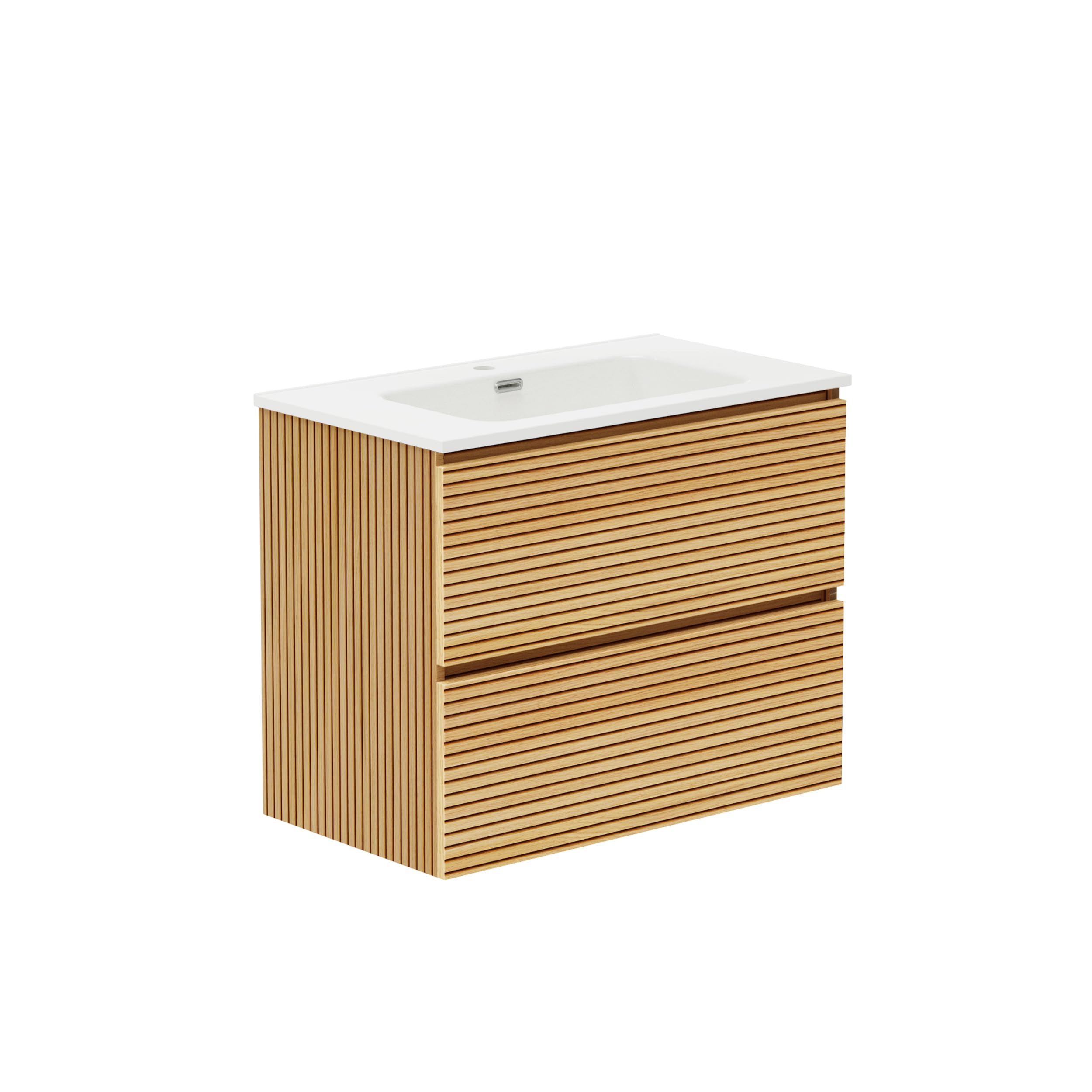 Baikal Mueble de Baño Dash. Conjunto de Baño de 2 Cajones, Suspendido en Pared, Incluye Lavabo Cerámico. Mueble de Fondo de 46cm. Mueble MONTADO. Lavabo Encastrado sin Espejo 80 cm Monocolor