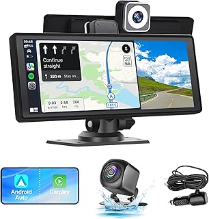 2023 Newest Portable Carplay, 10.26 Inch IPS Touchscreen, Wireless Carplay & Android Auto, FM Transmitter Car Radio Receiver with Bluetooth, 4K Front & 1080P Dash Cam, Rear View Camera, Type-C/AUX/TF