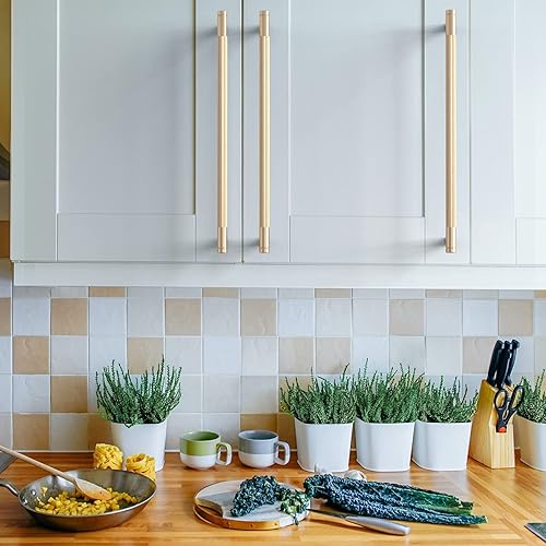 Miniatura 4 de Asidrama Paquete de 10 tiradores de gabinete dorados de 10 pulgadas (10.000 in) moleteados, manijas de armario, accesorios de gabinete de cocina