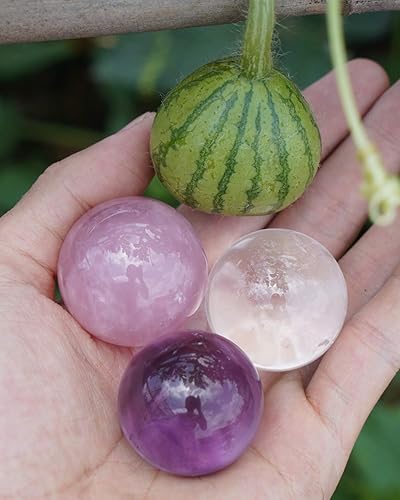 Miniatura 4 de MIMOSA Juego de 3 esferas de cristal, amatista, cuarzo rosa, cuarzo transparente