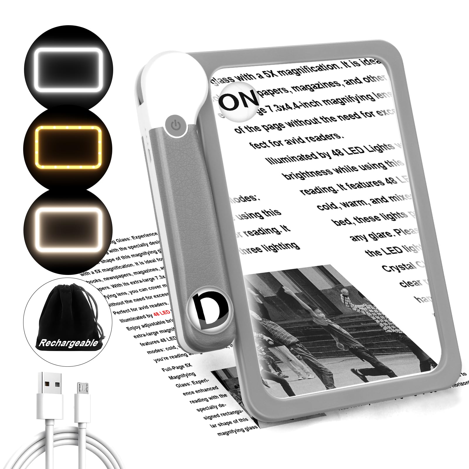 NZQXJXZ 5X 10X 30X Rechargeable Magnifying Glass for Reading, Handheld Folding Magnifier with 48 LED Lights, 3 Lighting Modes, Large Magnifying Glasses for Hobbies, Seniors and Low Vision Person