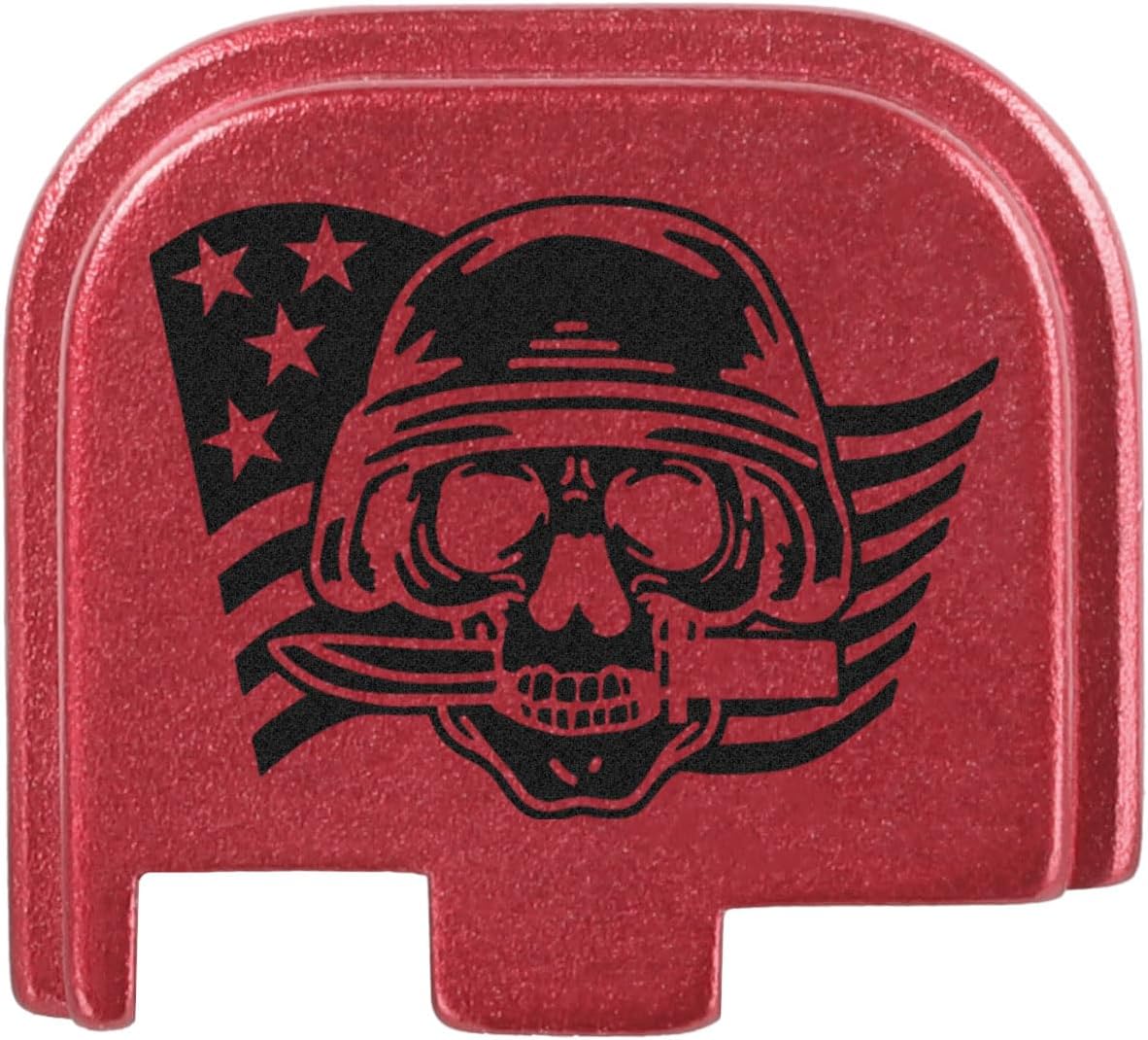 NDZ Performance Slide Cover Back Plate for Glock 43 43X 48 & PSA Dagger Micro – Aluminum Upgrade with Black Engraving – Skull Helmet Knife Flag – Red