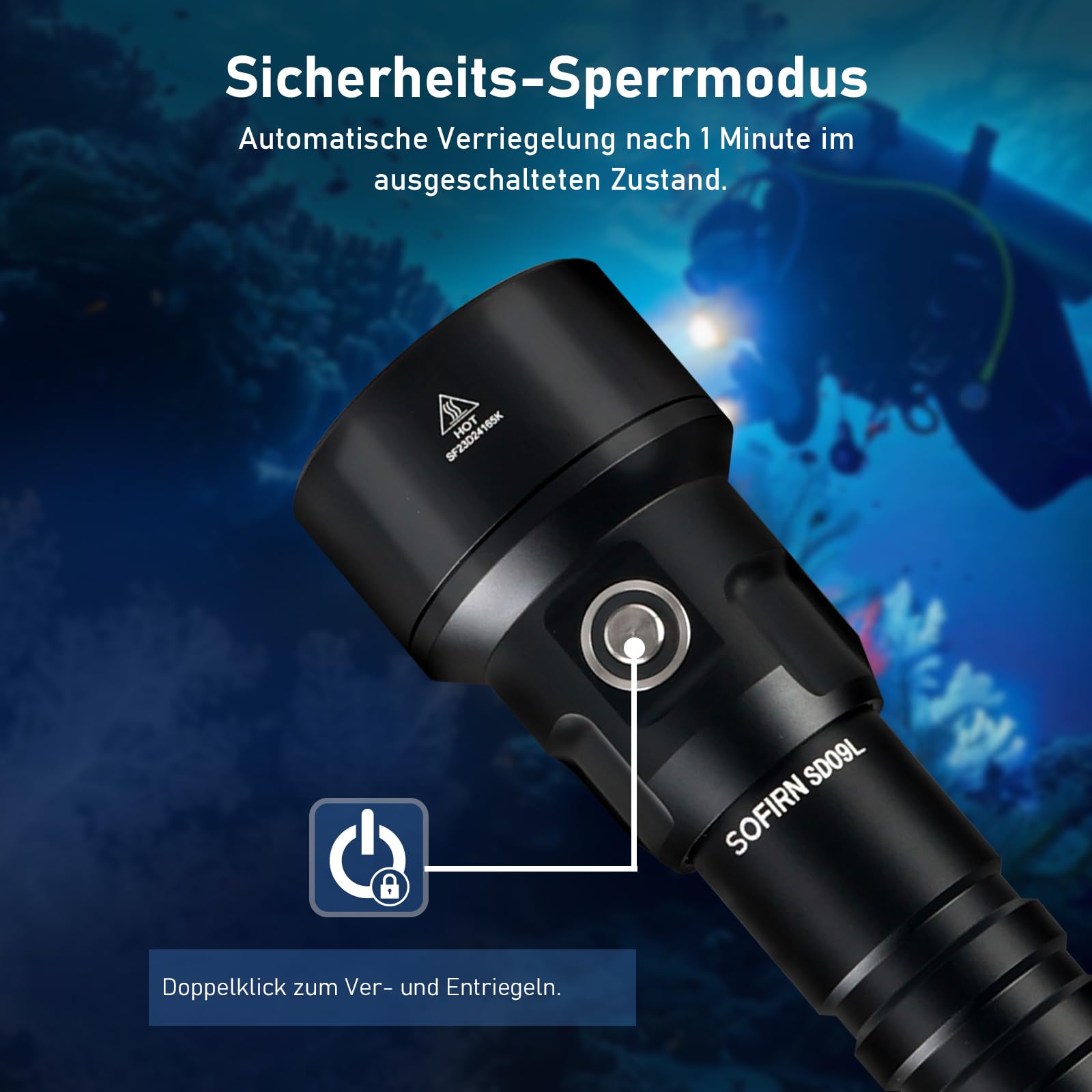 Sofirn SD09L Tauchlampe, 6800 Lumen Tauchen Led Taschenlampe, IPX8 Unterwasser 100m, 3*Hochleistungs-LEDs mit Wiederafladbaer Akkus