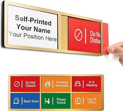 Miniatura 13 de Letreros personalizados para puerta de oficina, placa de identificación con 6 opciones de estado, no molestar, en una reunión, fuera de la oficina