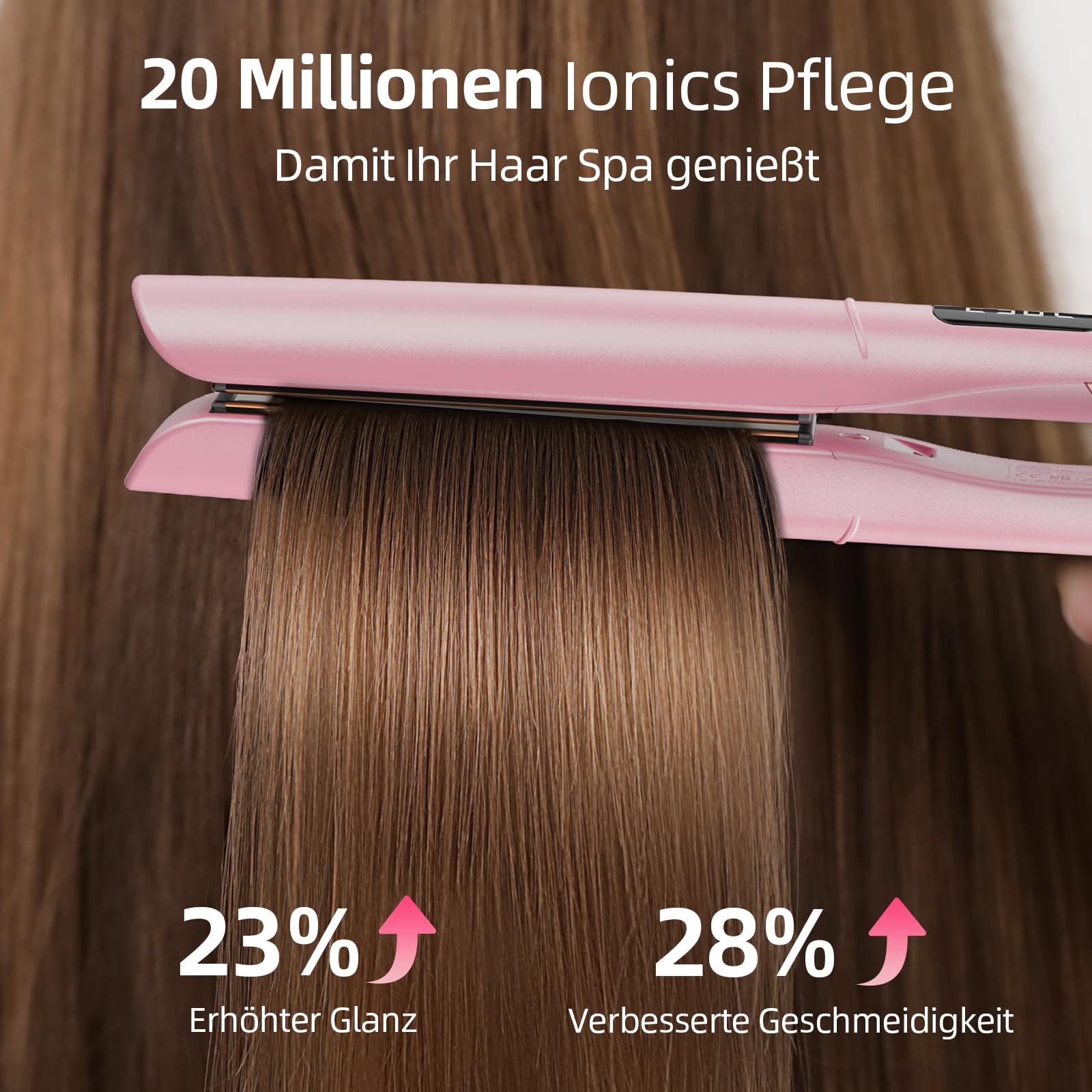 Dekuri 2 in 1 Glätteisen Locken und Glätten, Glatte Titanplatte Haarglätter, 30s Schnellaufheizung, 120-230℃ LED Display, Ionische Haarglätter für Frauen - Rosa