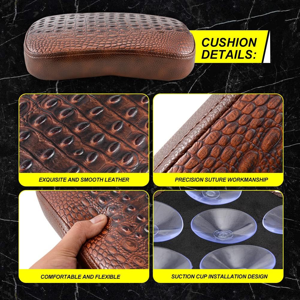 KATUR Seat Cushion Brown Crocodile Pattern Leather 8 Suction Cup Rear Pillion Passenger Pad Compatible with Harley Davidson Bobber Chopper
