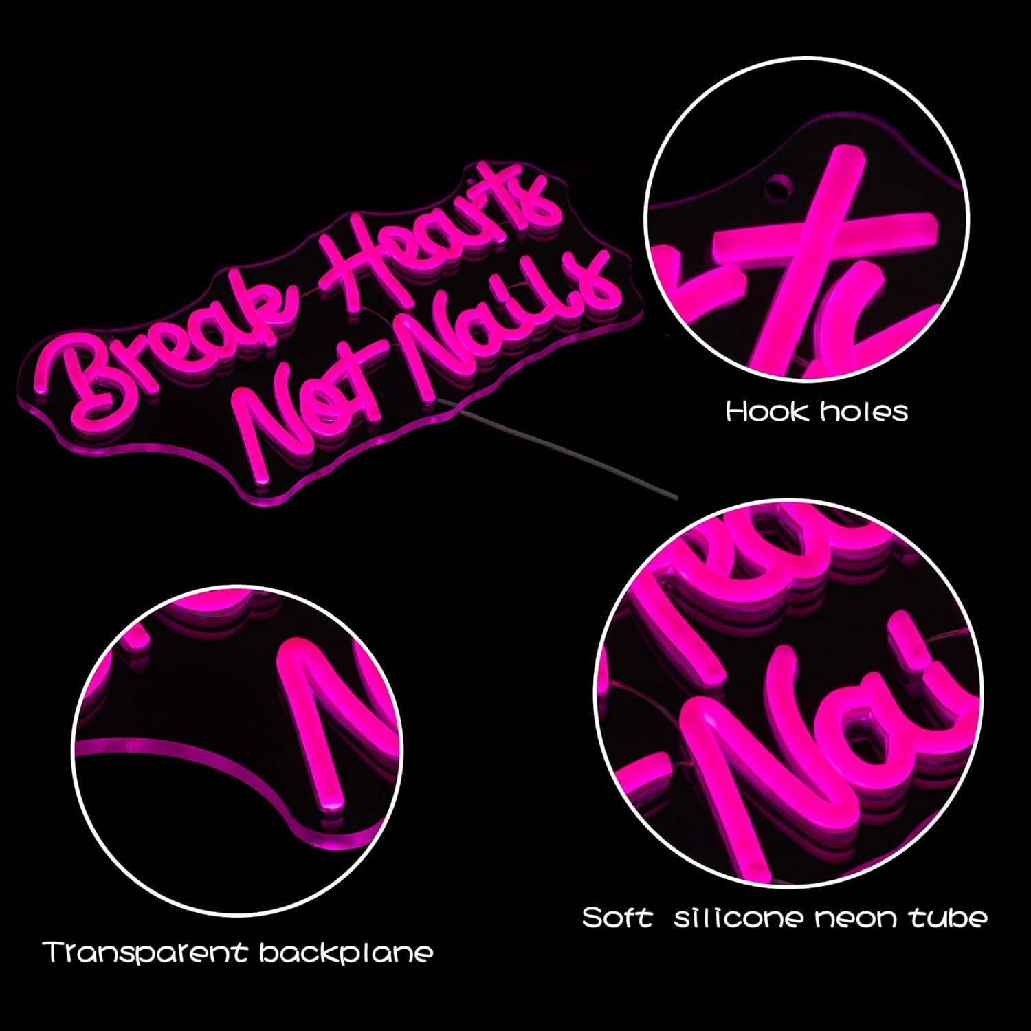 Break Heart Not Nails Neon Sign Nail Neon Light for Wall Decor Letter LED Neon Sign Pink LED Neon Light for Nails Salon Beauty Room Bedroom Decoration - Image 4