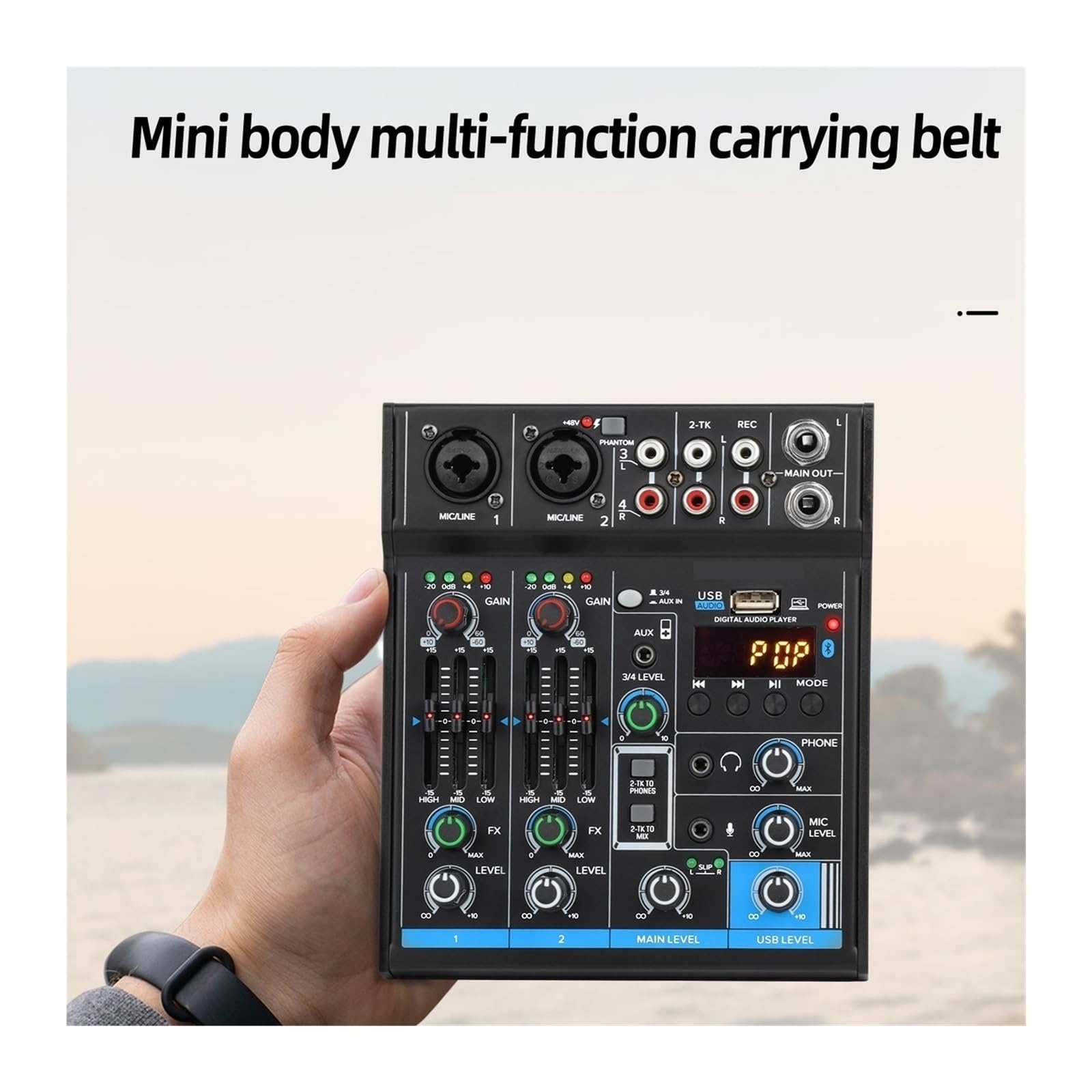 DJ-Audiomixer Professionelle 4-Kanal-Schnittstelle Mini-Mixer USB-Bluetooth-Soundkarte 48 V Phantomspeisung Studioaufnahme DJ-Mischpult