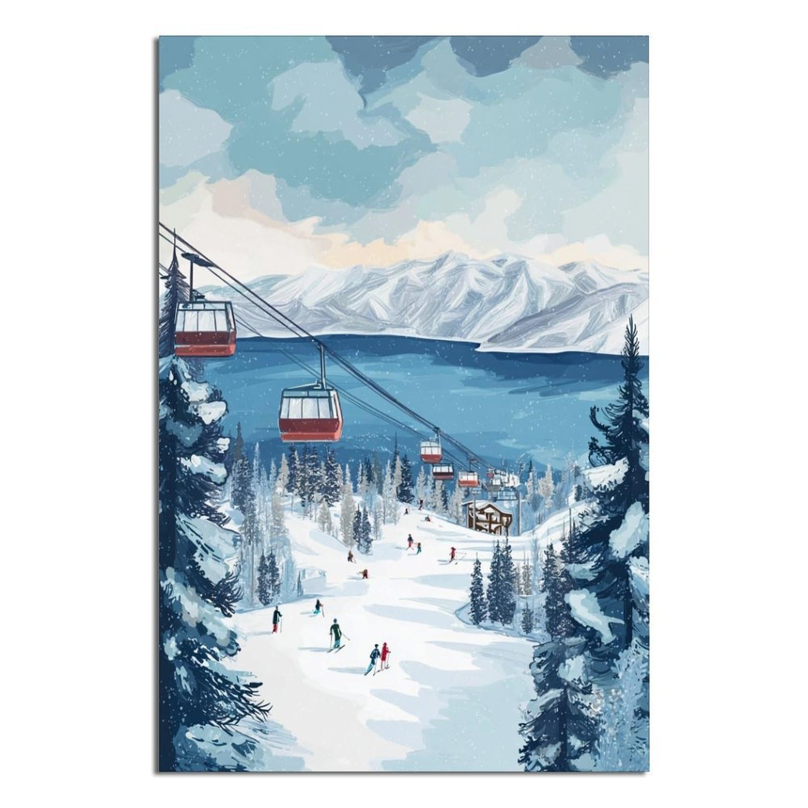CFXNGA Heavenly Mountain Ski Posters 24x36inch(60x90cm) Vintage Watercolor Canvas Art