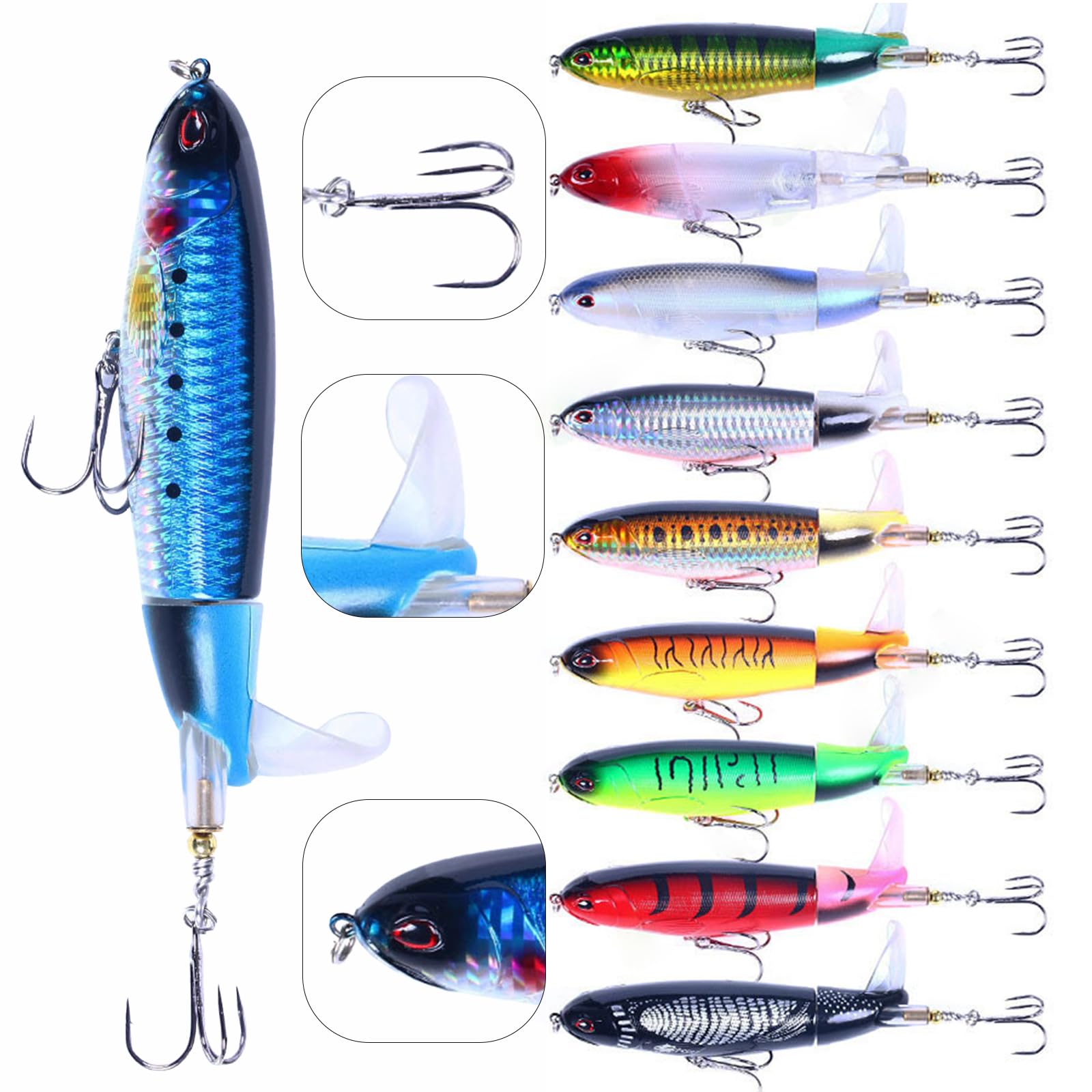 Kit di esche da pesca realistiche, pesca con occhi 3D, esche per ami, set accessori, jig per acqua dolce e salata, 10 pezzi