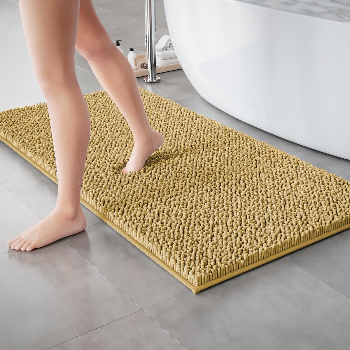 RUN HELIX Beige Bathroom Rugs Ultra Soft Rugs and Mats Set 3 Pieces Bath Rug Set Thick Chenille Bath Rugs Non Slip Bath Mats for Bedroom - Image 2