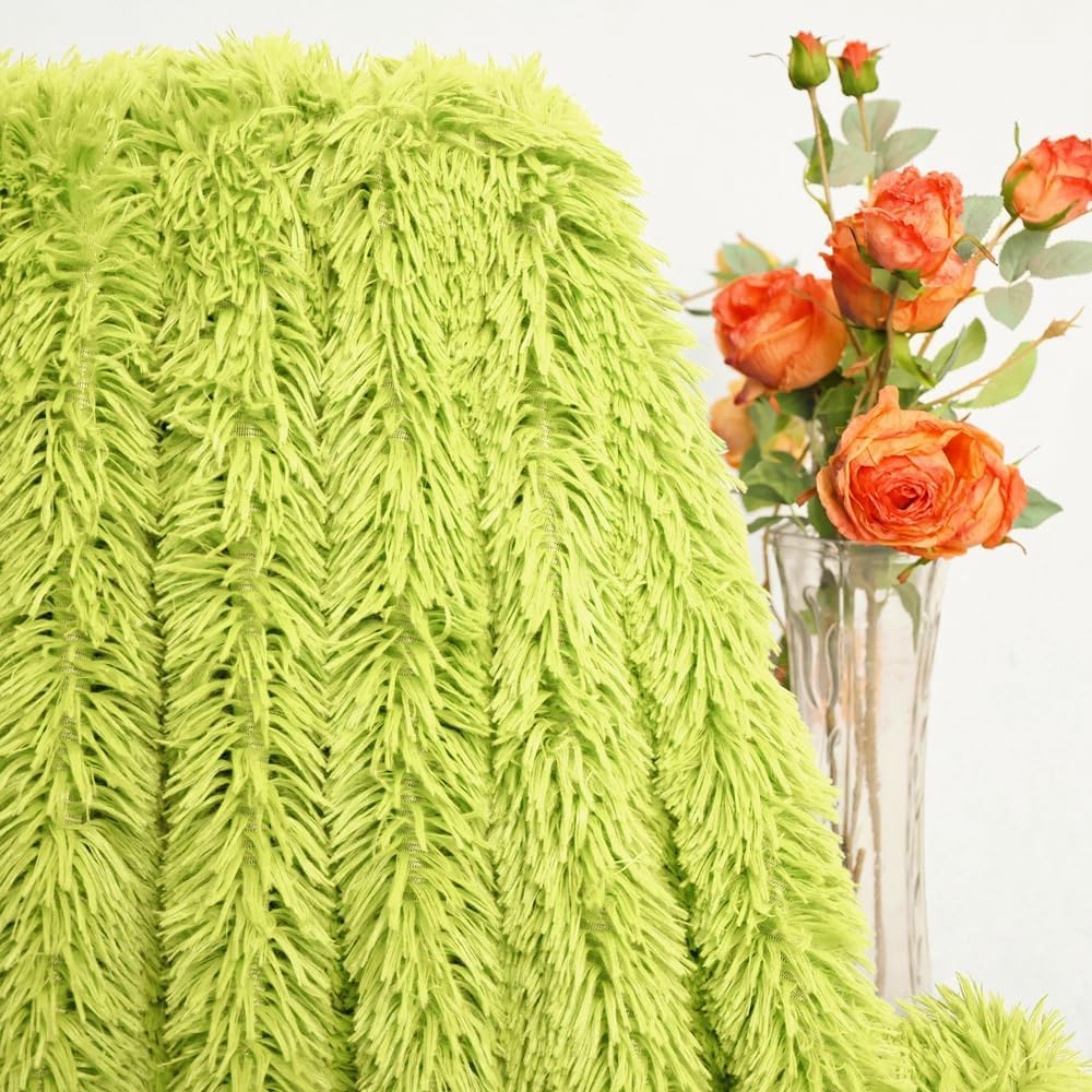 Plush Super Soft Blanket Bedding Sofa Cover Furry Fuzzy Fur Warm Throw Qulit Cozy Couch Blanket for Winter (63"x79",Yellow Green) - Image 3