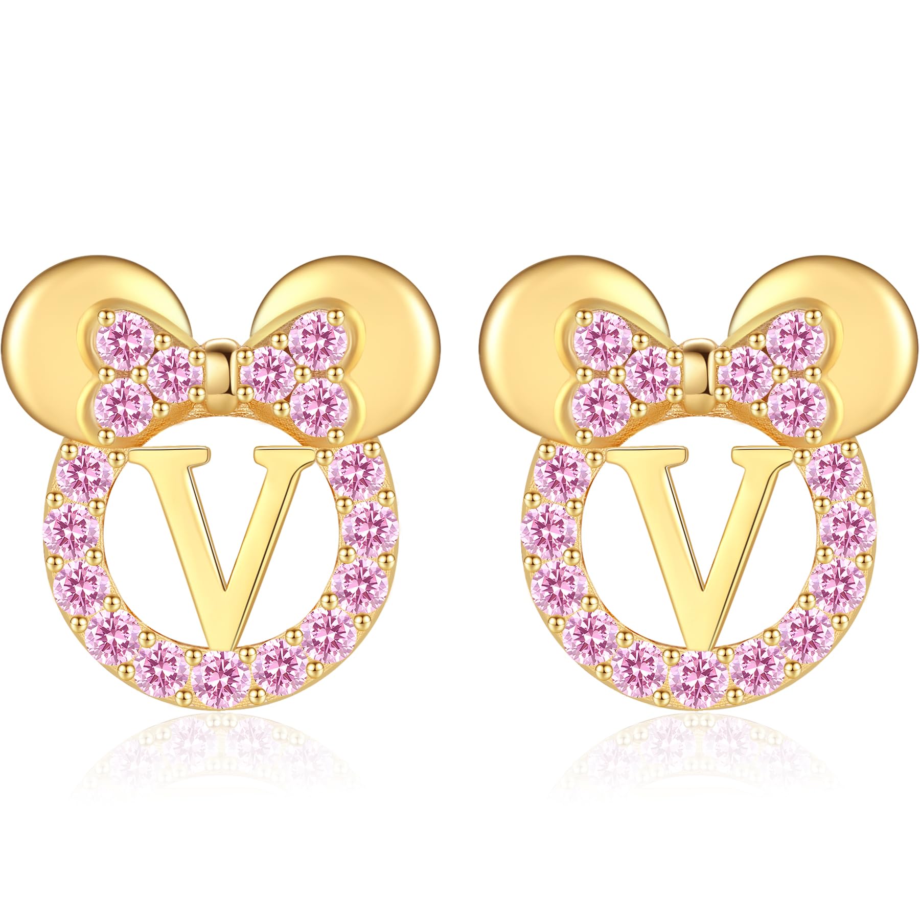 925 Sterling Silver Earrings for Girl Women: Hypoallergenic Initial Earrings with Pink Cubic Zirconia Cute Earrings Studs for Sensitive Ears Chirstmas Birthday Gifts