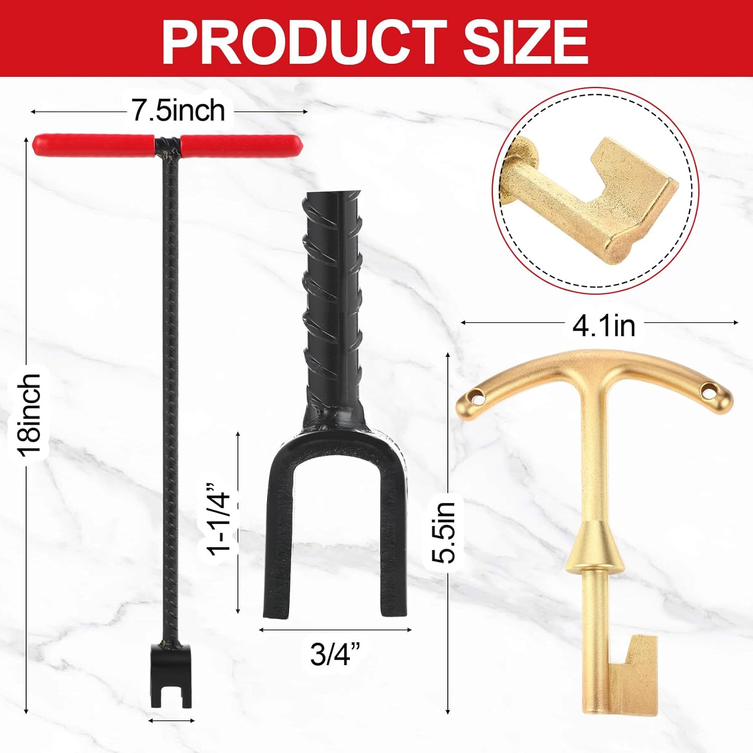 Water Meter Key 16 Inch Enforced Steel Wrench T-handle with 4-way Multi-functional Universal Cross Key Brass Water Meter Box Tool for Curb Main, Underground Stop, Waste Valves (Red, Gold)