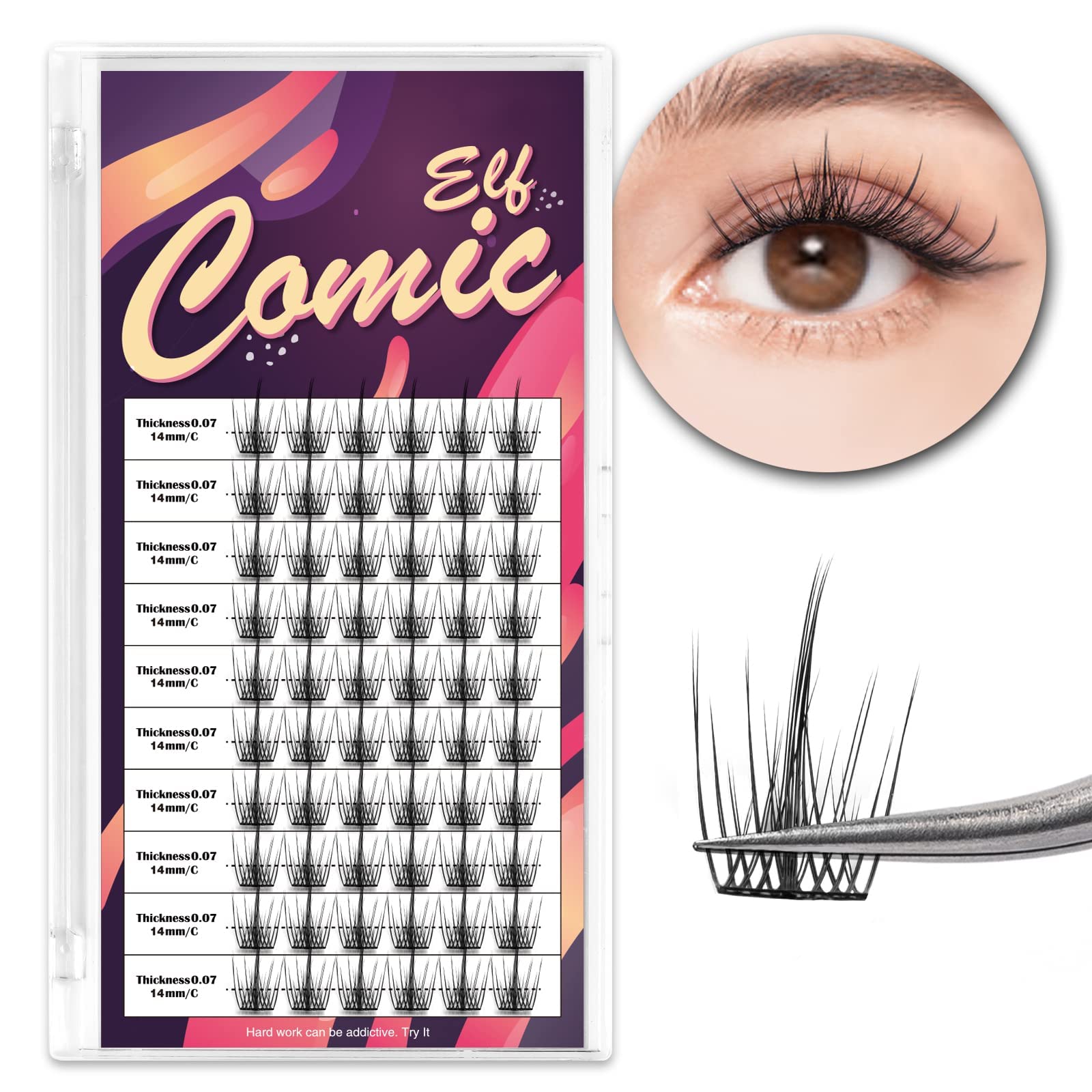 Lash Clusters IKVVOM 60 Pcs DIY Lash Extension Cluster Lashes 10-14mm C curl, Individual Lashes Cluster Lashes False Eyelashes Natural Look Volume Fluffy Wispy Lashes (Sparkle-01 MIX)