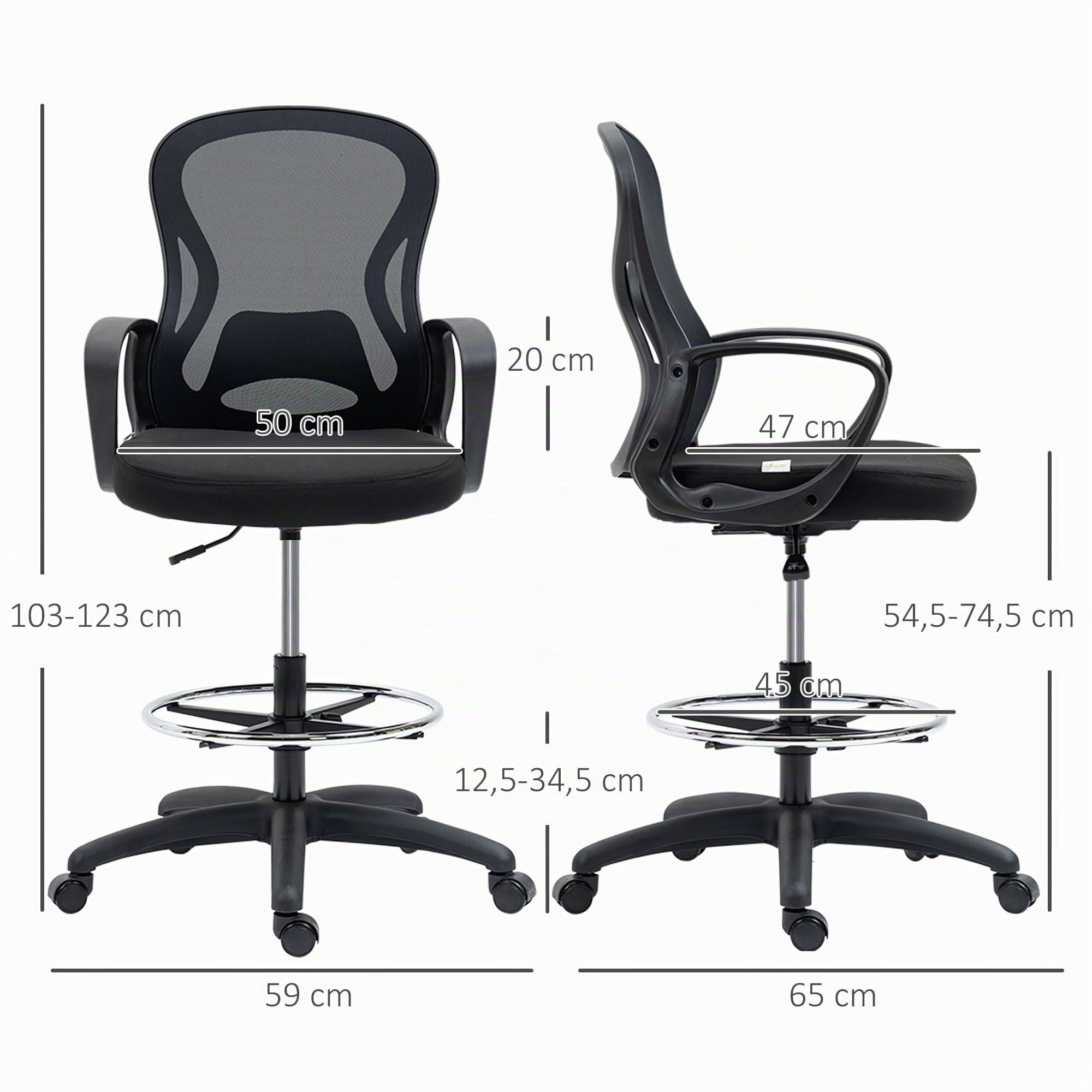 Vinsetto Chaise Bureau Ergonomique Fauteuil de Bureau, Repose-Pieds, Noir