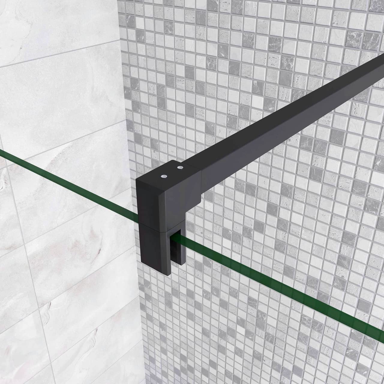 Walk in Doccia 120x200cm Due Pareti (90+30) cm Vetro 8 mm Temperato Trasparente Anticalcare Barra Stabilizzatrice 90cm Nero Opaco