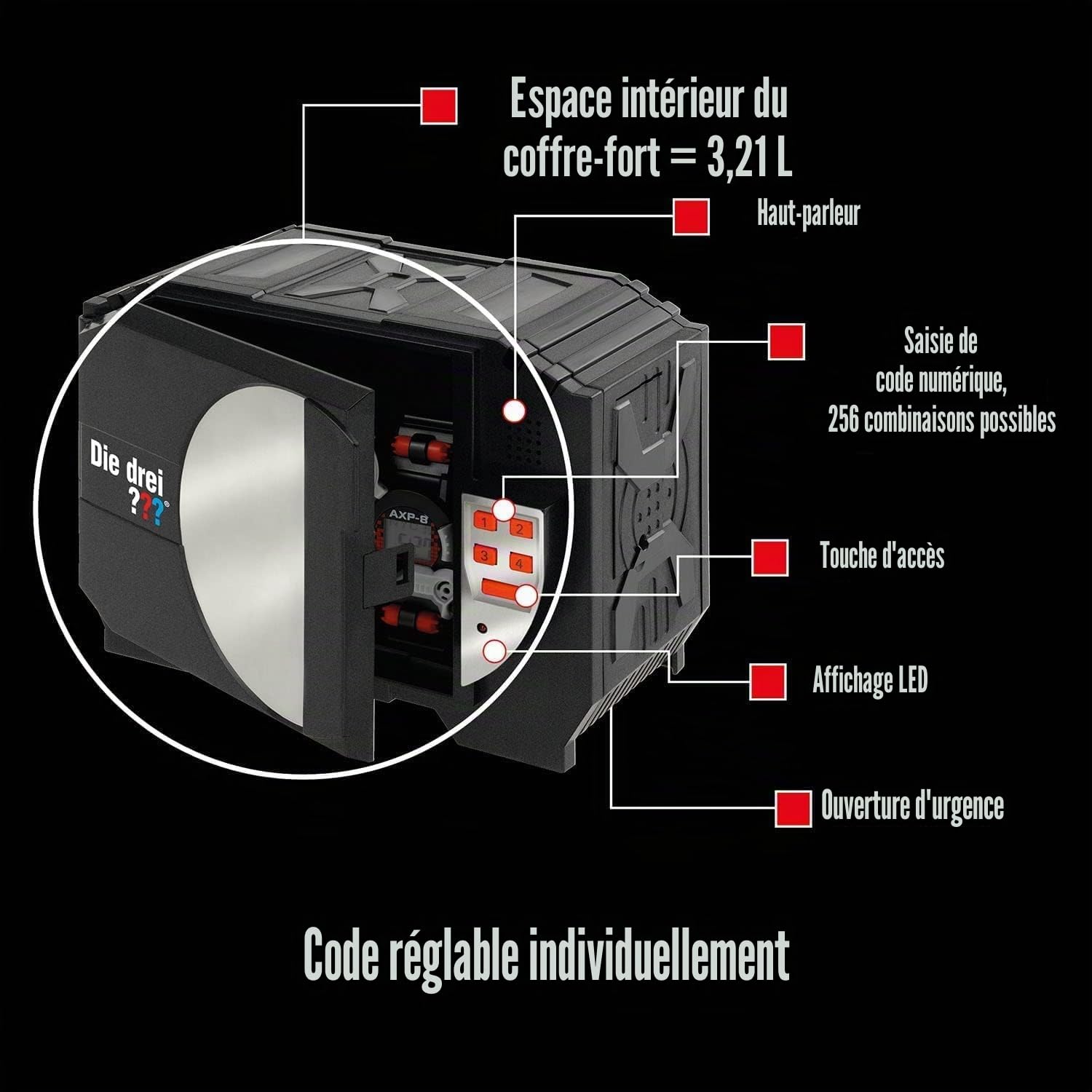 Kosmos 630607 Le Trois-Coffre-Fort numérique protège Vos Secrets avec Un Code et Une Alarme vocale, Jeu de Jouets de détective pour Enfants à partir de 8 Ans et Plus Mini Safe