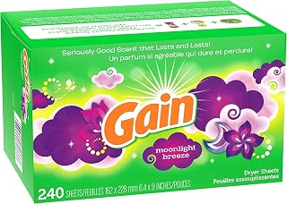 Gain Dryer Sheets Laundry Fabric Softener, Moonlight Breeze, 240 Count