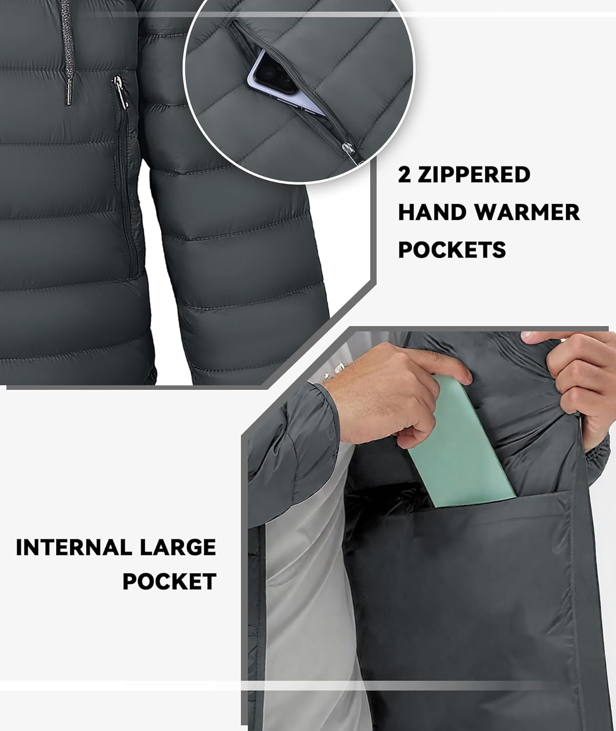 SWISSWELL Mens Lightweight Puffer Jacket with Hood Quilted Insulated Water-Resistant Coat Warm Winter Zip Up Hooded Jacket - Image 5