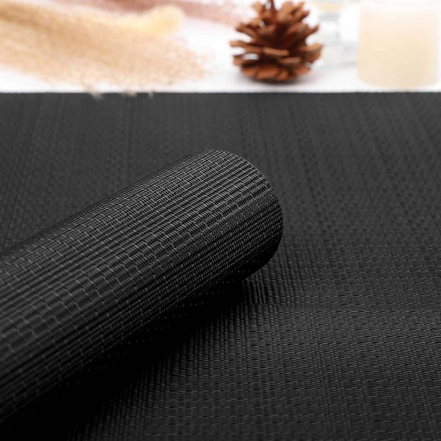 Myir JUN Table Runner, Vinyl Table Runner Indoor 72 Inch Long Arbitrarily Cropped Runner for Table Heatproof for Home Party (Black, 12 x 72 inch) Black 12 x 72 inch