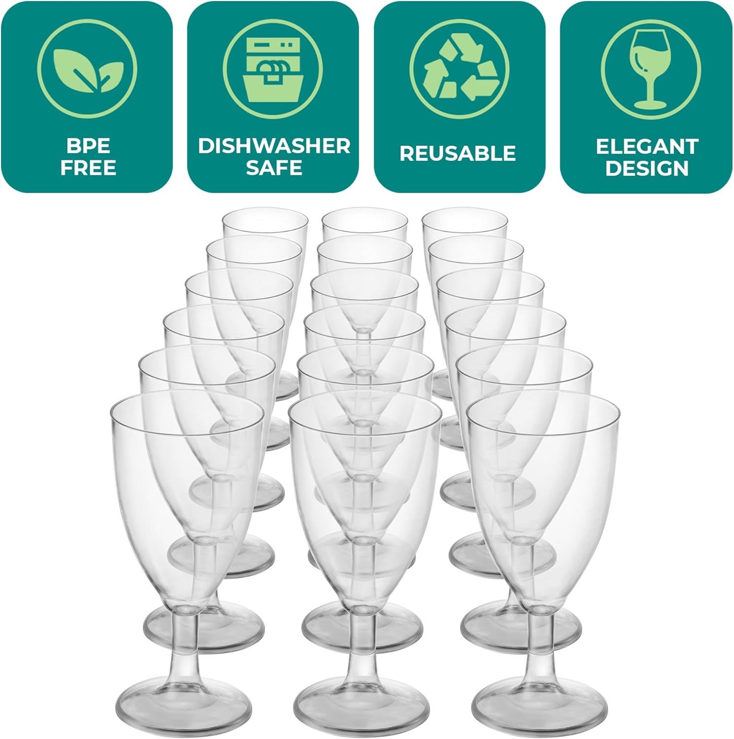 JoyServe 24 Plastic Wine Glasses Disposable - 7 Oz Clear BPA-Free Plastic Glasses with Stem, Reusable Party Wine Cups for Outdoor Parties, Weddings, Toasts, Drinks, Catering (Bulk Pack of 24) - Image 4