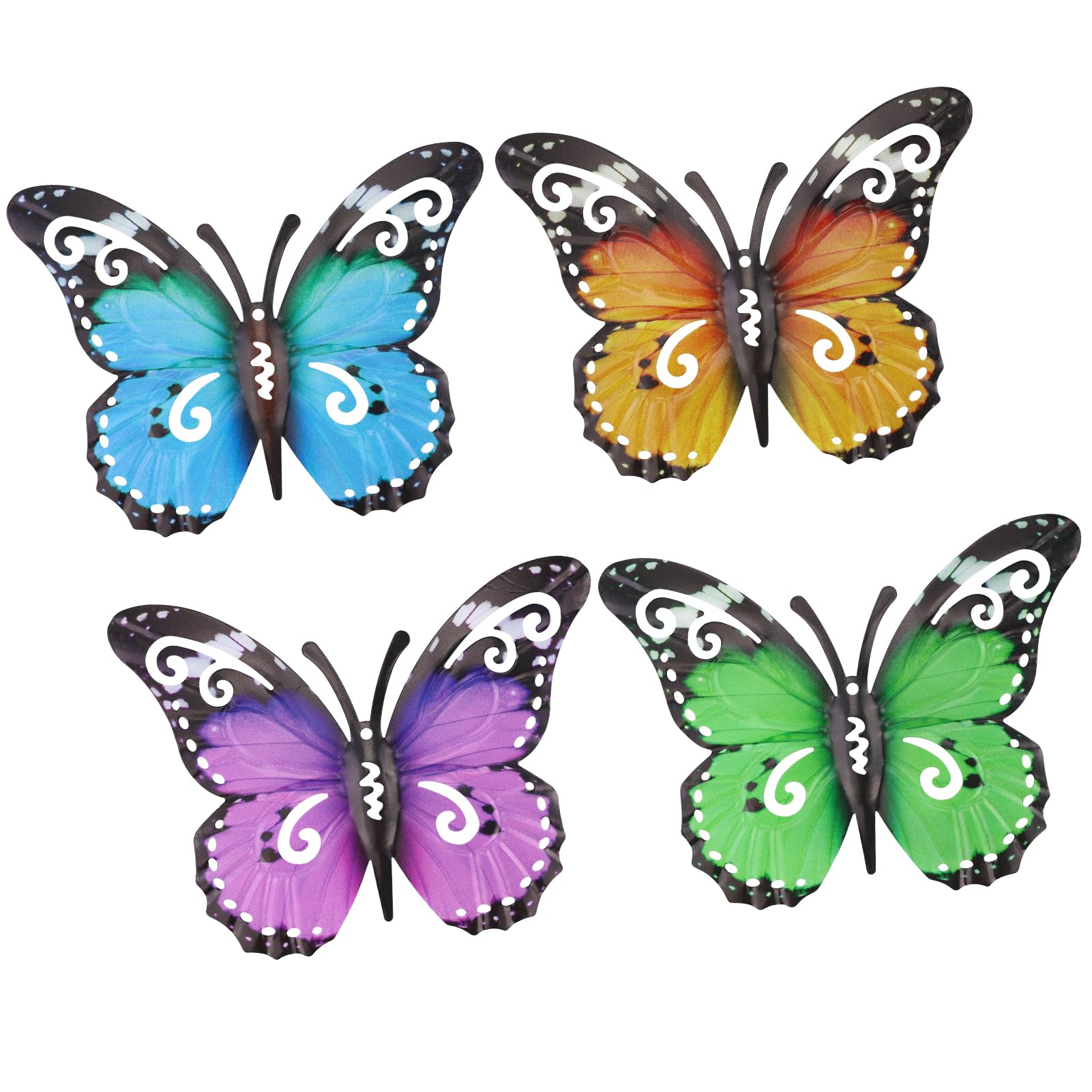 RESTALLADNWEST 4 PCS Large Metal Butterfly Garden Ornaments Outdoor, Metal Wall Art Big Butterfly Decorations for Outside Garden Shed Fences Yard Decorations Wall Hanging（27 * 22CM）