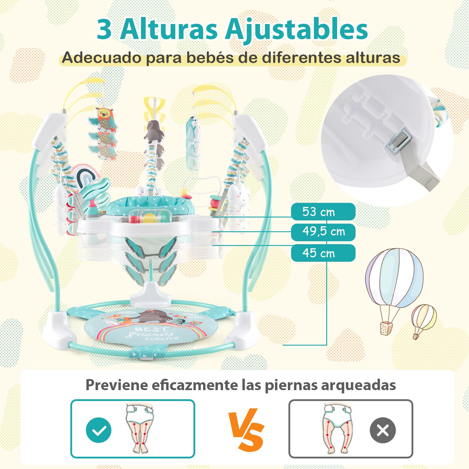 COSTWAY Centro de Actividades Zoológicos para Bebés, Saltador Bebe con Altura Ajustable y Juguetes Interactivos, Bandeja de Música con Luces y Sonido, para Bebés de 6+ Meses (Azul)