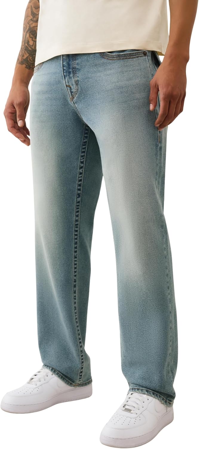 True Religion Bobby TN SN FLP Round Pocket Jeans for Men - 32” - Relaxed Fit Denim Pants with Iconic Stitching & Flap Pockets