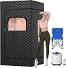 Sauna, Portable Sauna Box for Home, Full Size Steam Saunas Tent with Steamer, Foldable Chair, Carpet and Remote Control, Ideal for Spa, Indoor, Outdoor Satin Cotton, Glossy Black