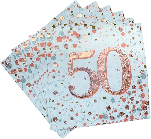 Oaktree Sparkling Fizz 50th Rose Gold 33cm x 33cm 3-ply Napkins 16pcs