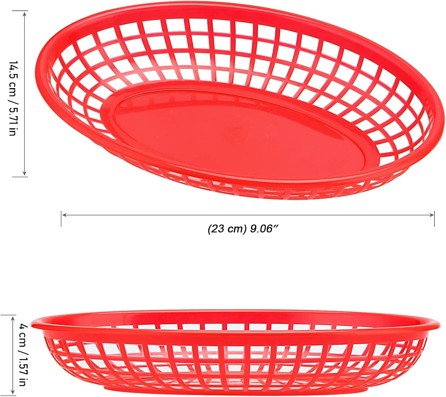 50 PCS Red Plastic Baskets, 9 x 6 Inch Oval Fast Food Serving Baskets