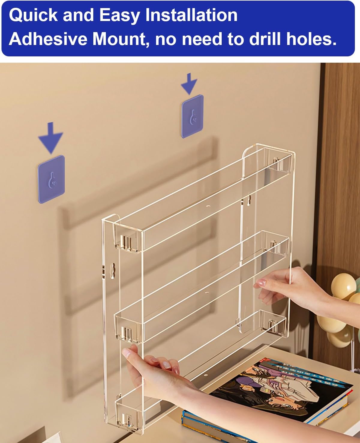 2Pack 3 Tier Display Rack, Clear Paint Rack Wall-Mount (No Drill), Acrylic Craft Paint Storage Organizer, Miniature Holder for 2oz Bottle, Nail Polish Organizer, Badges, Mini Figures (2)