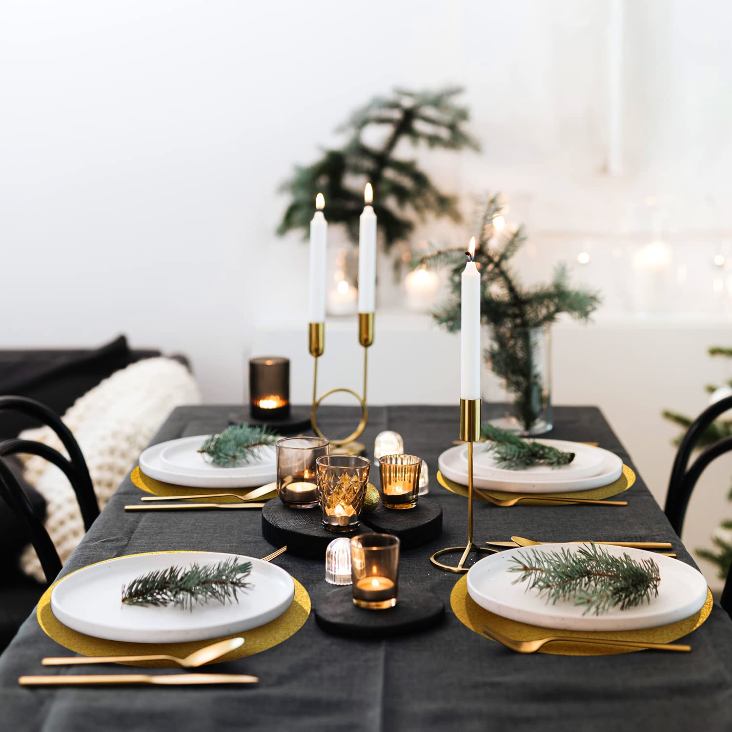 50 goldene Glitzer-Papier-Tischsets, glitzernd, rund, Einweg-Tischsets mit goldenen Pailletten-Deckchen für Hochzeit, Bankett, Party & Zuhause
